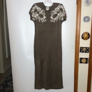 Vintage Evanna Womens Dress Knit Ribbon Detailing Maxi Tan size 10